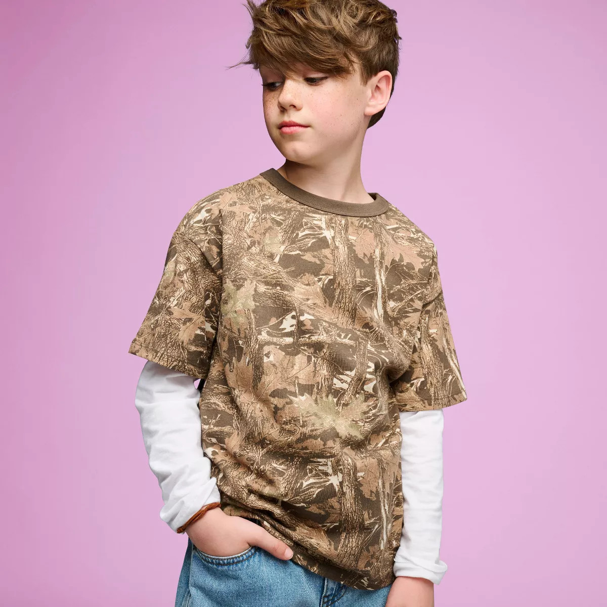 Boys' Short Sleeve 100% Cotton Camo Printed Relaxed Fit T-Shirt - Cat & Jack™ Dark Brown S | Target