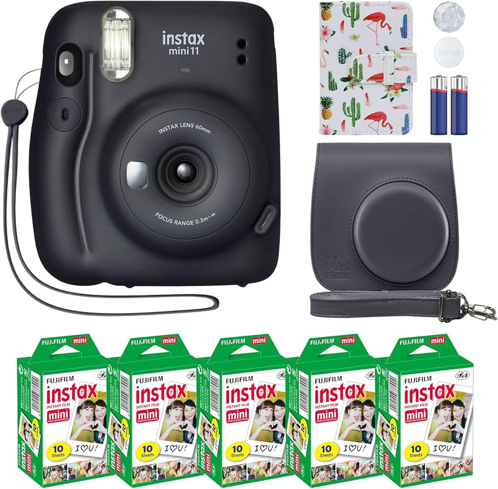 Fujifilm Instax Mini 11 Instant Camera Charcoal Gray + MiniMate Accessory Bundle & Compatible Cus... | Amazon (US)