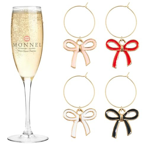 MONNEL P622 Assorted Little Bow Wine Charms Glass Markers Tags for Party Decorations with Velvet Bag- Set of 4 | Amazon (US)
