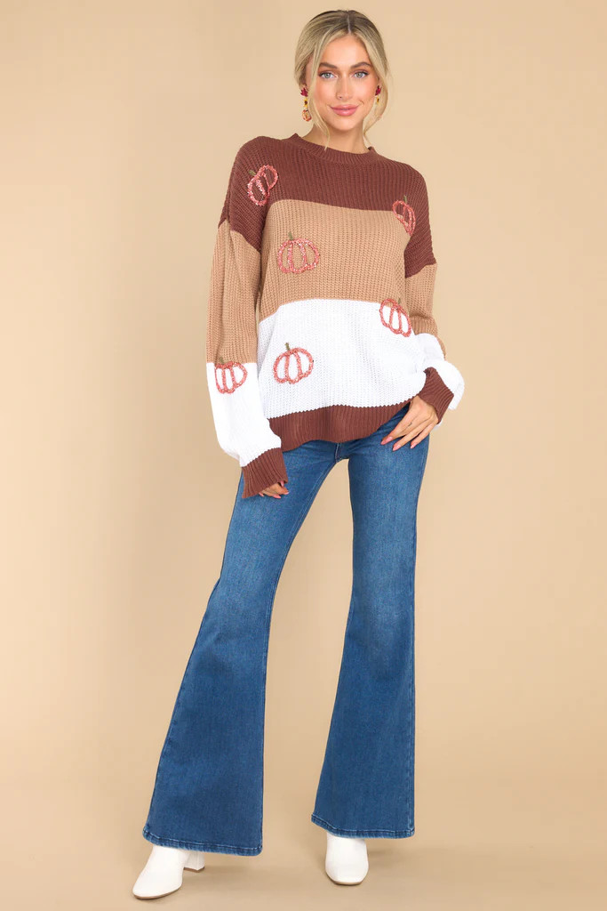 Harvest Hues Brown Multi Print Sweater | Red Dress 