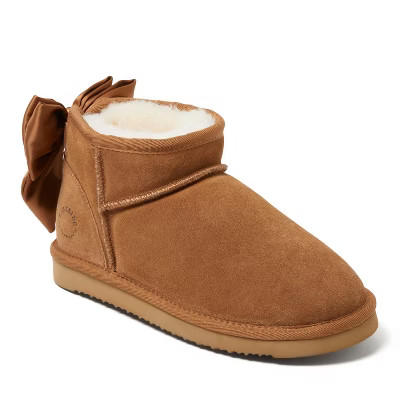 Fireside by Dearfoams Women's Riverland Genuine Shearling Bootie with Bow - Chestnut Size 10 | Target