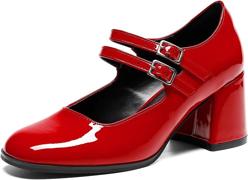 DREAM PAIRS Women's Square Toe Mary Janes Chunky Mid-Heel Dress Pump Shoes | Amazon (US)