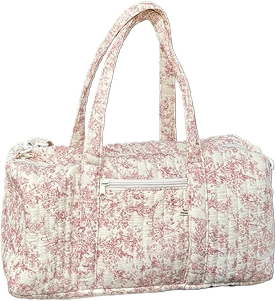 Quilted Duffle Bag For Women Cute Weekender Bag Floral Travel Bag Aesthetic Puffer Duffle Bag Cot... | Amazon (US)