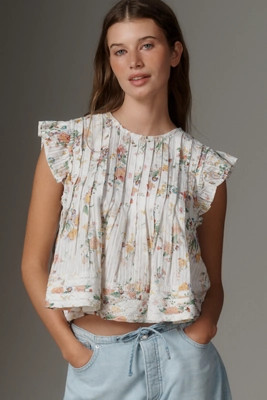 Pilcro Jade Short-Sleeve Pleated Swing Top | Anthropologie (US)