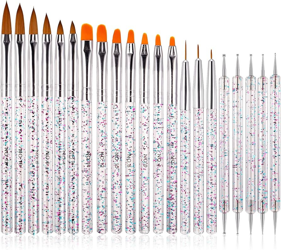 21 Pieces Acrylic Nail Art Brush Set UV Gel Nail Brush Nail Painting Brush Pen Nail Art Dotting P... | Amazon (US)