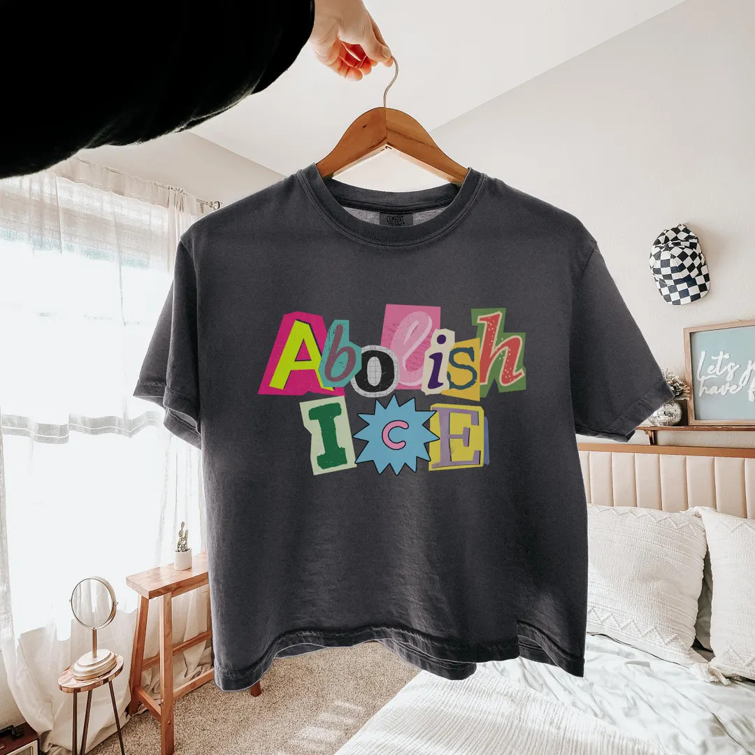 Abolish Ice Crop Top, Liberal Magazine Letters Crop Top, Anti ICE Boxy Crops, Pro Immigrants Crop... | Etsy (US)