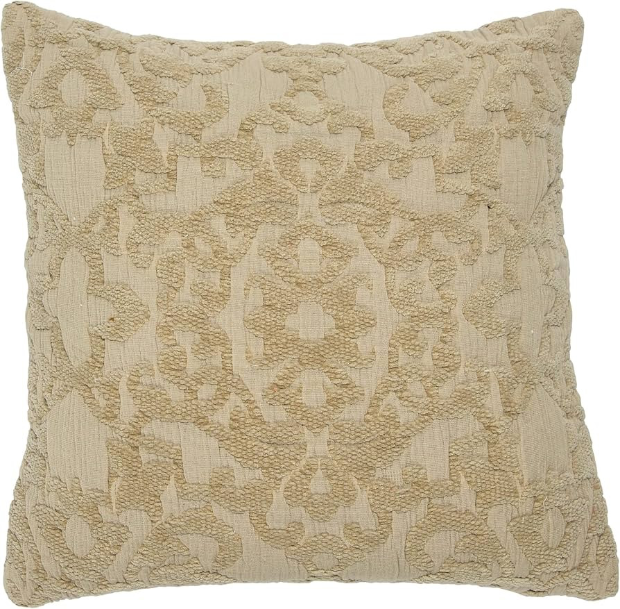 Creative Co-Op Woven Cotton Chenille Jacquard Pillow, 18" L x 18" W x 2" H, Beige | Amazon (US)