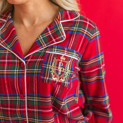 Womens Red Tartan Plaid Women's Flannelette Luxe Pajama Set - Posh Peanut | Target