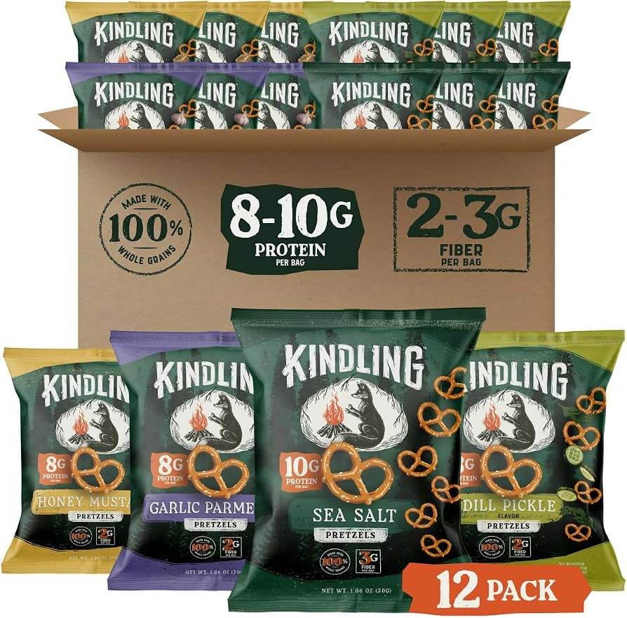 Kindling Protein Pretzels, Variety Pack, Snack, On-the-Go, 12-Pack Variety     8 to 10g protein, ... | Amazon (US)