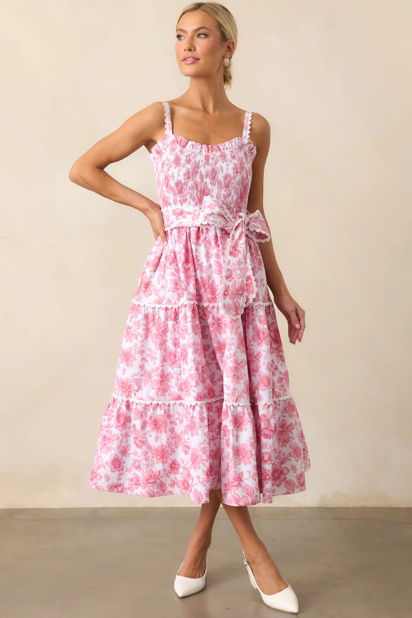 Darcy La France Dianthus Pink Floral Cotton Maxi Dress | Red Dress
