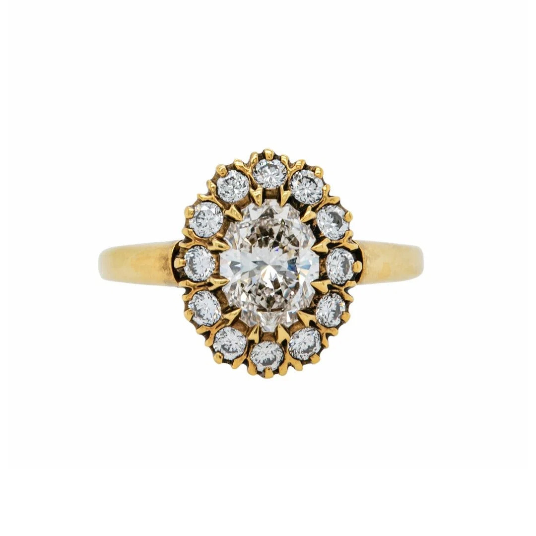 Classy Victorian-Inspired Oval Diamond Halo Engagement Ring | Lockport | Trumpet & Horn