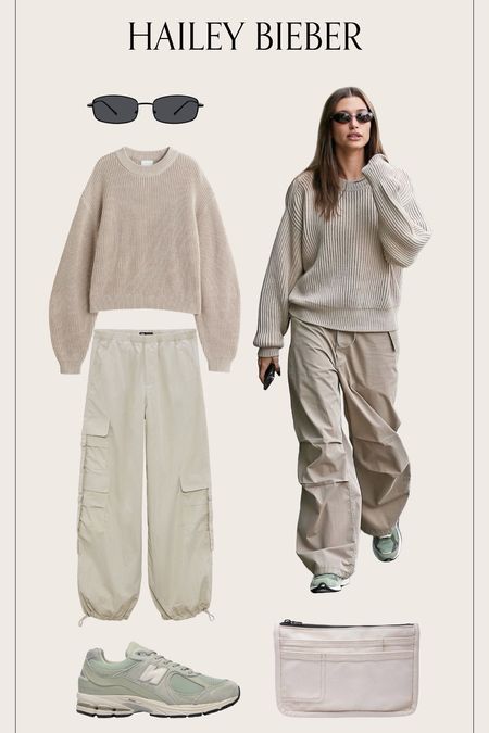 Hailey Bieber cargo pants outfit. 

Hailey Bieber style, look for less, celeb style, street style, casual outfit, cargo pants, styling cargo pants, new balance shoes, easy outfit, comfy outfit, neutral outfit, beige, outfit inspo, spring style, spring fashion

#LTKstyletip #LTKshoecrush #LTKunder100