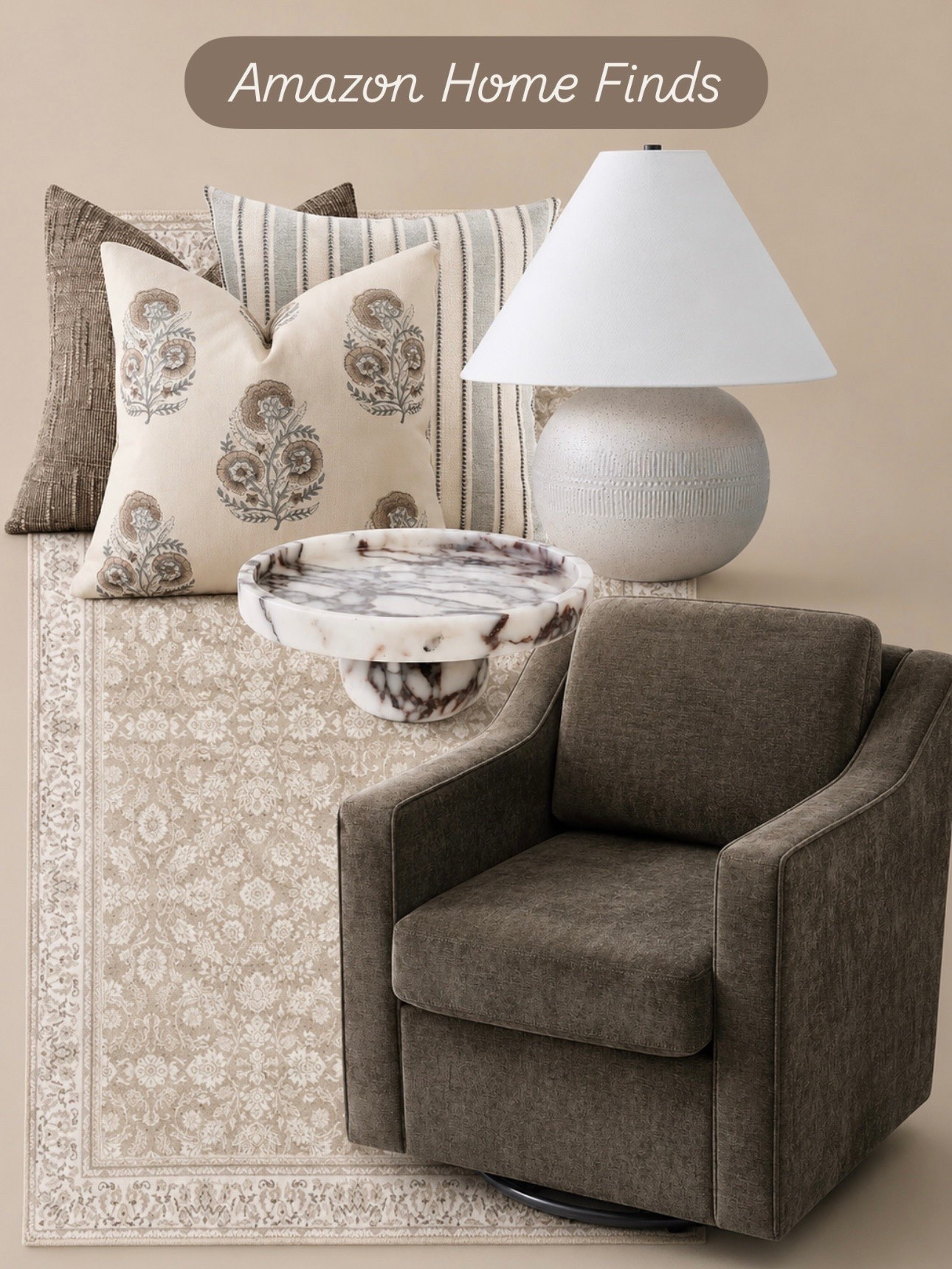 Amazon Home Finds That Feel Cozy + Collected

Follow @farmtotablecreations on Instagram for more neutral home inspiration and curated finds.

These warm neutral Amazon finds instantly create that layered, cozy look I love. From the textured swivel chair to the soft patterned pillows and marble pedestal tray, every piece adds warmth and character while still keeping the space feeling calm and elevated. The oversized lamp and vintage-inspired rug tie everything together beautifully.

#amazonhomefinds #accentchair #throwpillows #homedecor #livingroomdecor

amazon home finds | neutral home decor | swivel accent chair | vintage inspired rug | marble pedestal tray | table lamp | cozy living room | beige decor | neutral pillows | living room inspiration | warm neutral decor | amazon decor finds | textured pillows | affordable home finds | home styling ideas | neutral aesthetic | living room chair | layered home decor | designer inspired finds | cozy home ideas | amazon favorites | home decor inspiration | neutral living room | rug inspiration | elevated home decor

#LTKHome #LTKSaleAlert