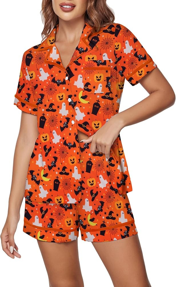 Ekouaer Women's Pajama Sets Button-Down Pj Set Sleepwear Shirt and Shorts Two Piece Lounge Sets | Amazon (US)