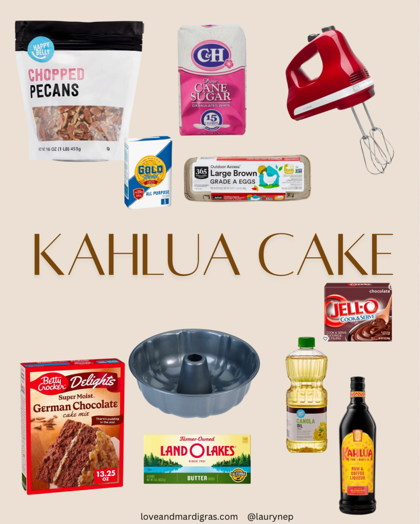Kahlua Cake  1/2 chopped pecans 1 German Chocolate cake mix 1( 3.9 ounce) chocolate instant pudding mix 1/2 cup water 1/2 cup vegetable oil 4 large eggs
½ cup Kahlua
  Kahlua topping (make after cake is done baking)  1/2 cup butter 1 cup sugar 1/4 cup Kahlua 1/4 cup water  in a medium pan combine all ingredients bring to a boil over medium heat; boil for 2 minutes, stirring often  Cake directions:   Preheat oven to 350, Grease and flour a 10 inch Bundt pan. Sprinkle chopped pecans evenly over bottom of pan and set aside.   In a large bowl combine cake mix and pudding mix. Add water, oil, liquor, and eggs. Beat at medium speed with an electric mixer until smooth. Pour in prepared pan and bake 45 minutes. 

Carefully pour hot Kahlua topping over cake and let it stand in the Bundt pan for 4 hours. 

Flip cake onto platter and enjoy...Serve with whipped cream.

#LTKGiftGuide #LTKHome #LTKCyberWeek