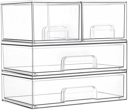 Vtopmart Stackable Storage Drawers Set of 4, Clear Plastic Organizer Bins for Bathroom Supplies,I... | Amazon (US)