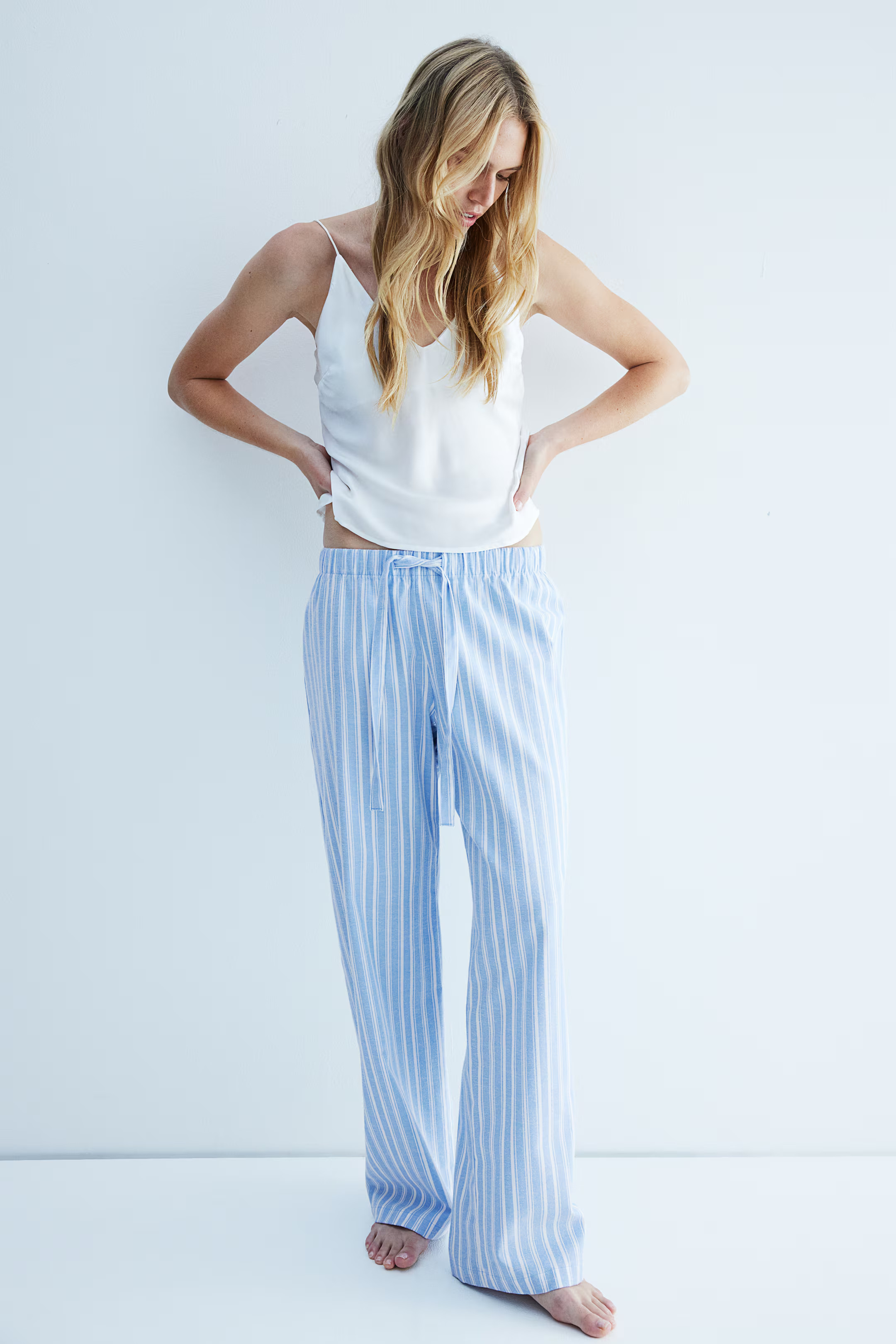Cotton Pajama Pants - Light blue/striped - Ladies | H&M US | H&M (US + CA)