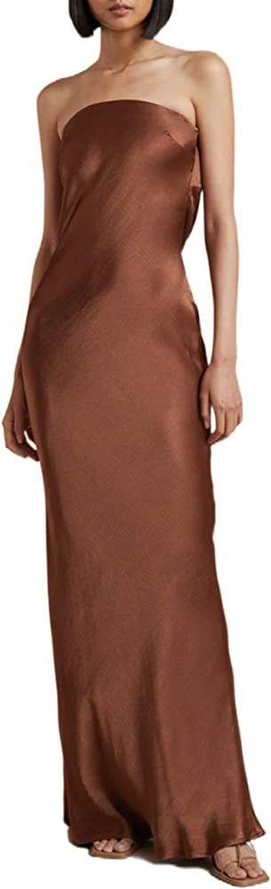 ROAONOCOMO Women Newspaper Print Tube Midi Dresses Hollow Out Off Shoulder Bodycon Maxi Dresses S... | Amazon (US)