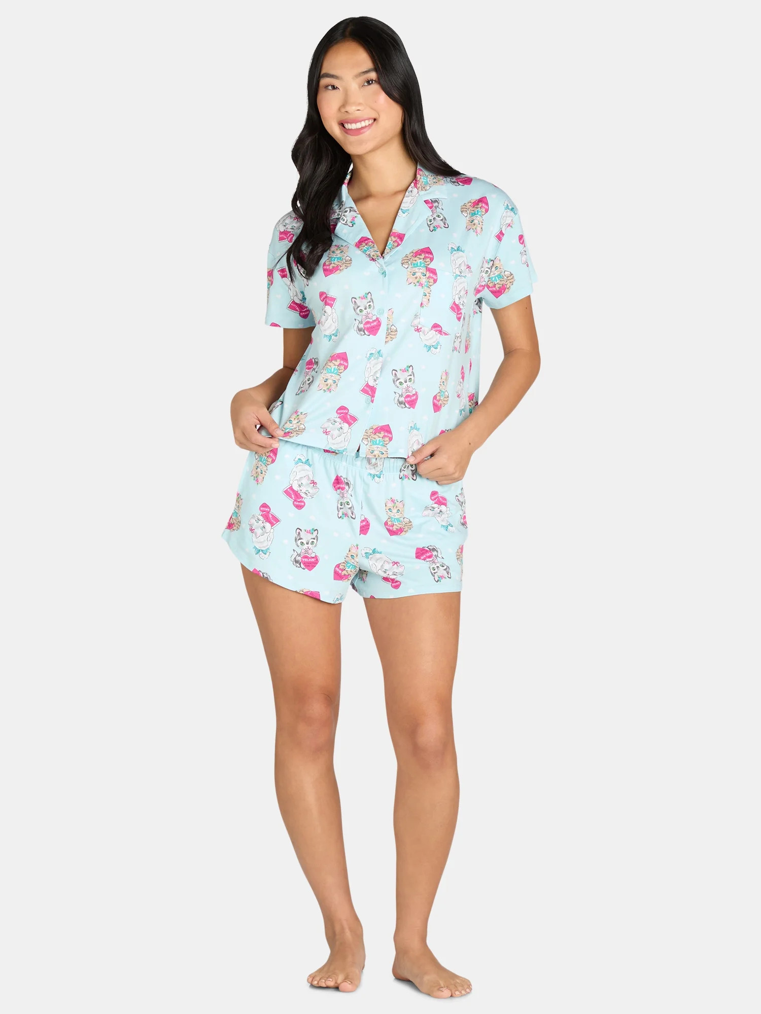 Women’s Valentine’s Day Print Shorty Notch Collar Pajama Set from Way to Celebrate, 2-Piece, ... | Walmart (US)