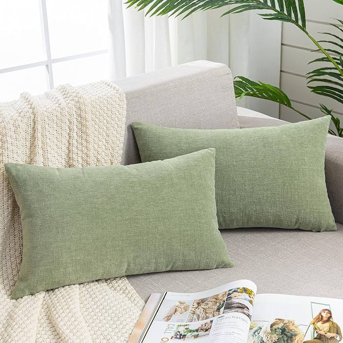 GAWAMAY Lumbar Decorative Rectangle Throw Pillow Covers 12"x20" Inch Set of 2, Super Soft Chenill... | Amazon (US)