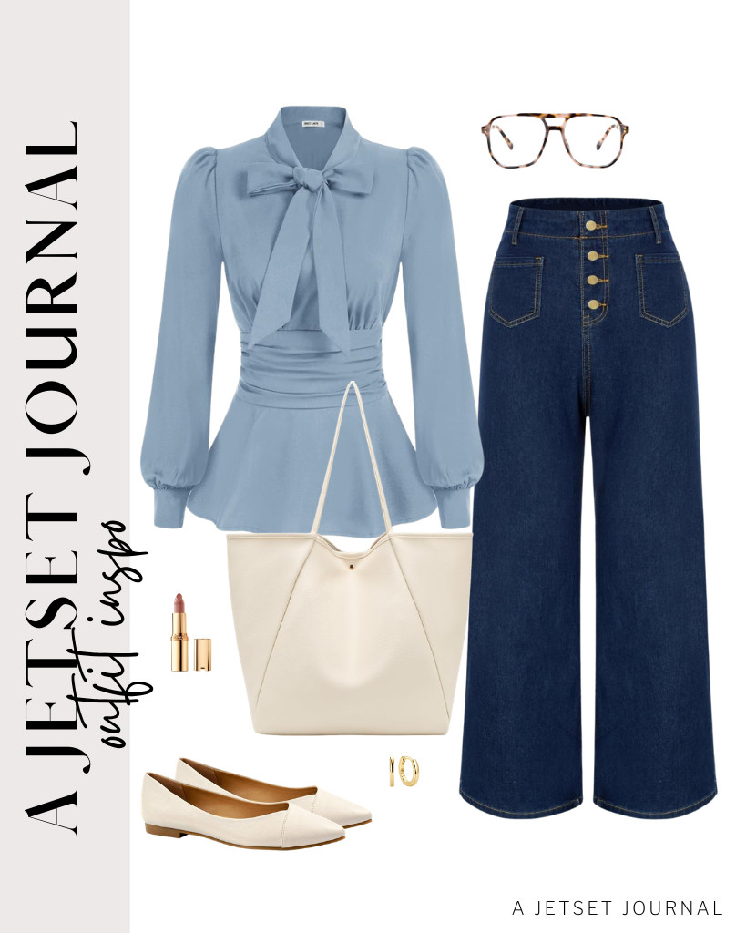 This peplum top with a ribbon detail is a nice option for meetings. You can tone it down with high-waist flare jeans and FUNKYMONKEY ballet flats. Finish the look with L’Oreal Paris lipstick. 

 #LTKSeasonal #LTKSaleAlert #LTKTravel