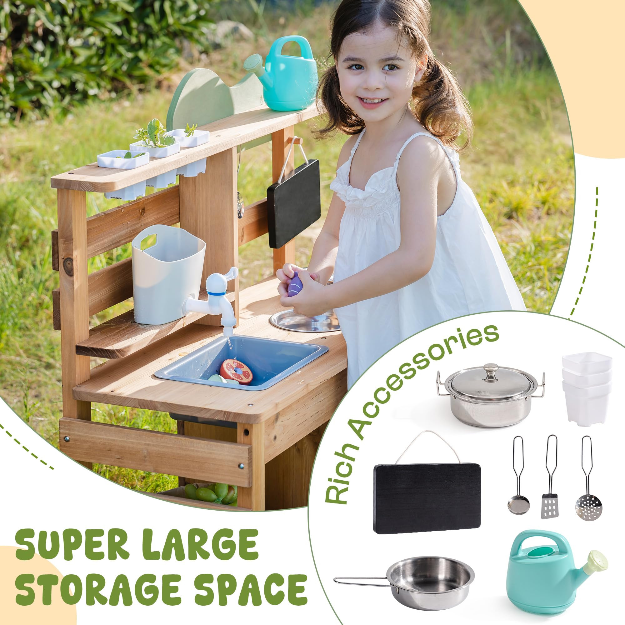 ROBUD Mud Kitchen for Kids Outdoor, Wooden Kids Mud Kitchen with Removable Sink, Planting Cup, Ov... | Amazon (US)