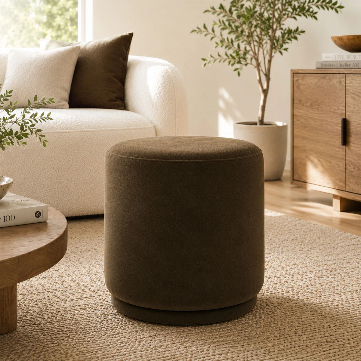 18.5" Velvet Round Swivel Ottoman | Wayfair North America