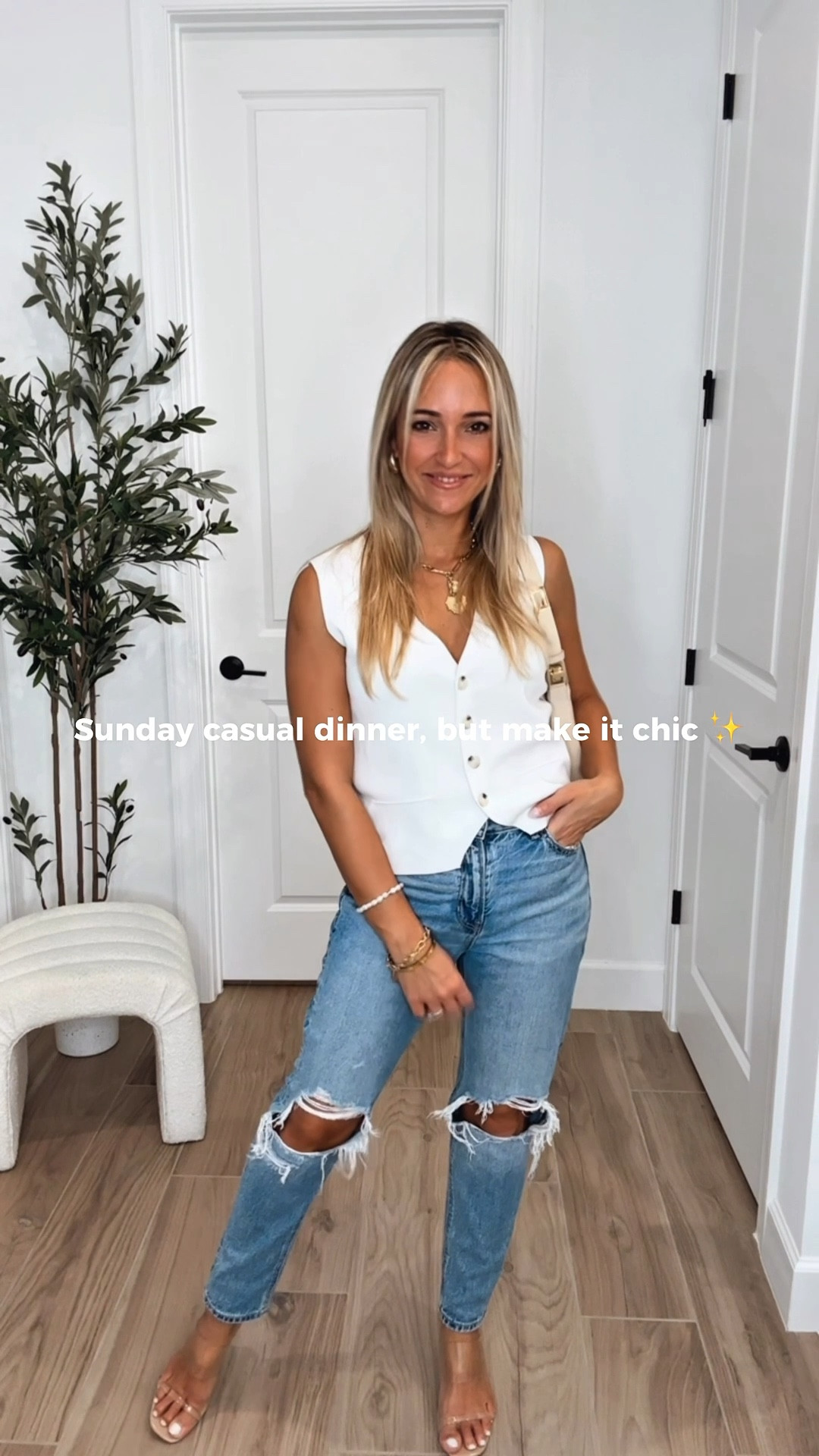 Sunday dinner fit ✨
Blue jeans, a cozy knit vest, gold details & my go with everything clear wedges.
Easy, comfy, & still polished for family time. 





Casual outfit/ GNO/ denim/ jeans

#LTKPetite #LTKStyleTip #LTKFindsUnder50