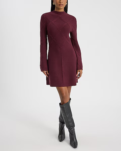 Mock Neck Long Sleeve Mini Fit And Flare Sweater Dress | Express
