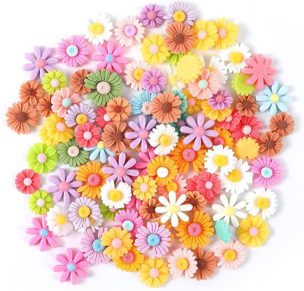 KINBOM 100pcs Flower Resin Charms, Flatback Resin Charmsresin Flatback Beads Daisy Beads for DIY ... | Amazon (US)