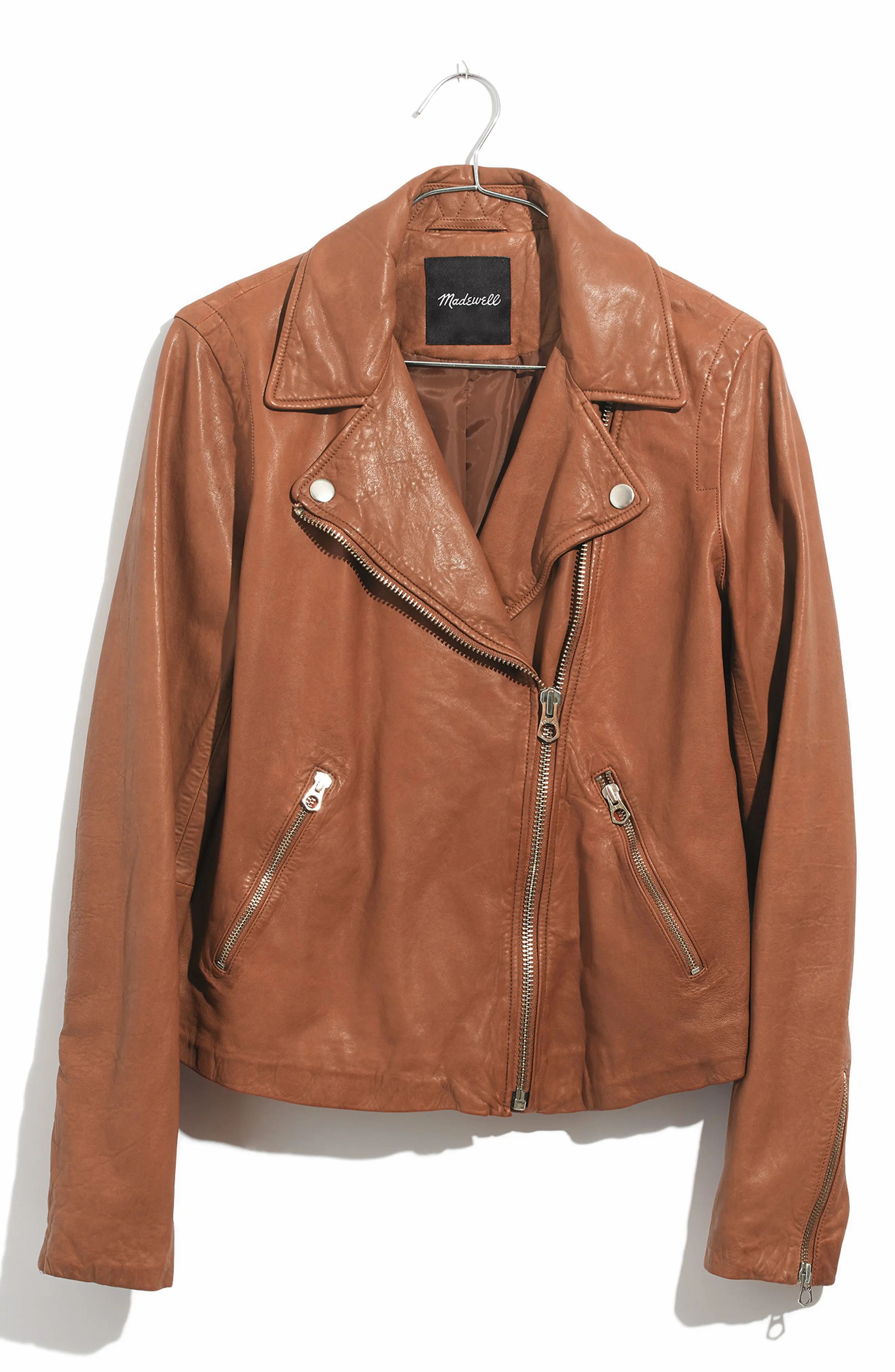 Women's Madewell Washed Leather Moto Jacket, Size Small - Brown | Nordstrom