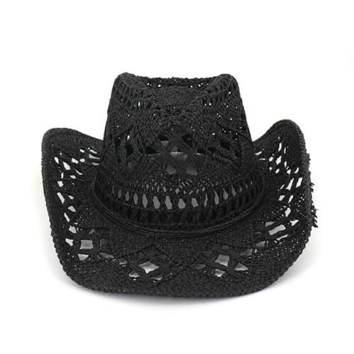 Straw Cowboy Hat Women's Woven Straw Cowboy Cowgirl Hat Women Straw Cowboy Hat with Shapeable Wide Brim for Holiday Party (Black,Straw) | Amazon (US)