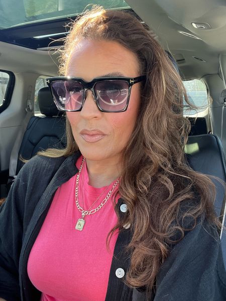 Pulled together this easy outfit for school pickup. Still loving my Tom Ford dupes! 😎 This is also a perfect vacation or resort outfit with an oversized linen shirt, joggers and chic sunnies and designer inspired slides. Mom style, vacation outfit, casual outfit, Summer outfit, sandals. #LaidbackLuxeLife

Top: S (I got it in this pink, purple, black and white)
Oversized button-down shirt: S
Joggers: S Tall (linked regular & tall)
Sandals: Run TTS

Follow me for more fashion finds, beauty faves, lifestyle, home decor, sales and more! So glad you’re here!! XO, Karma

#LTKstyletip #LTKfindsunder50 #LTKSeasonal