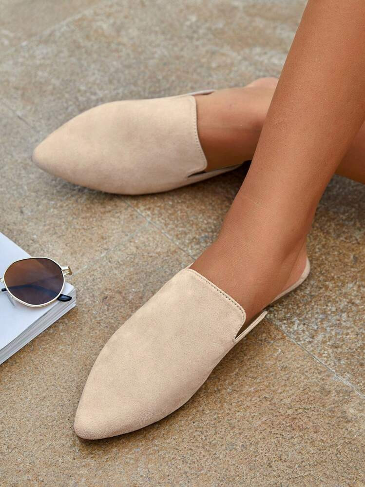 CUCCOO BIZCHIC Women Point Toe Mule Flats, Elegant Apricot Faux Suede Flat Shoes For Summer Vacat... | SHEIN