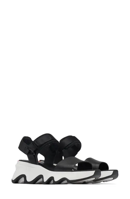 SOREL Kinetic™ Y-Strap High Sandal in Black/Sea Salt at Nordstrom, Size 8 | Nordstrom