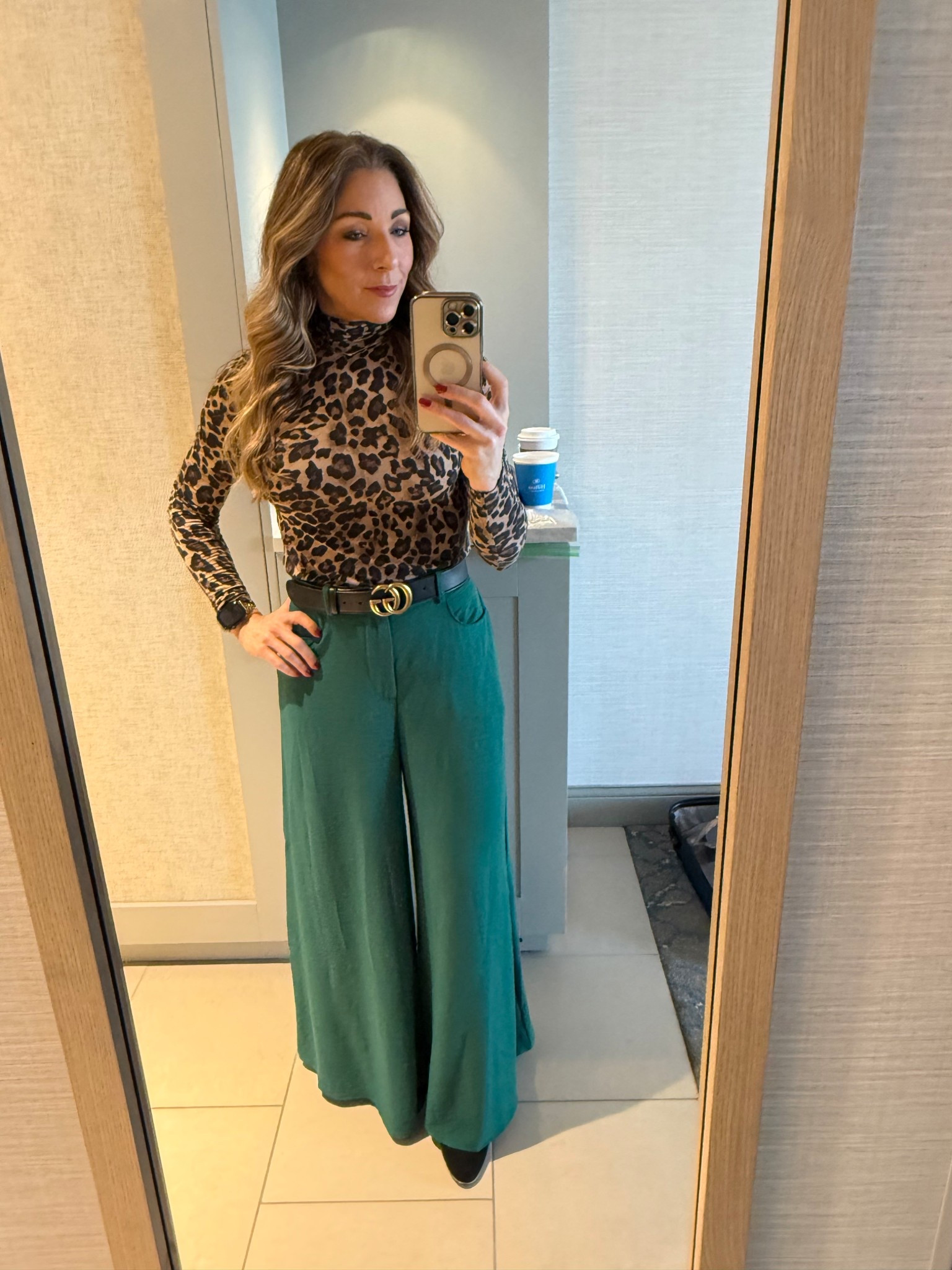 My favorite outfit formula lately. Statement top plus wide leg pants (2 piece set) 💚 plus simple accessories. It never fails and works for so many occasions. And when Green is your favorite color it’s the 🍒 on top! 🤌🏼

Wearing S in pant set and S in turtleneck  

#LTKOver40 #LTKWorkwear #LTKPetite