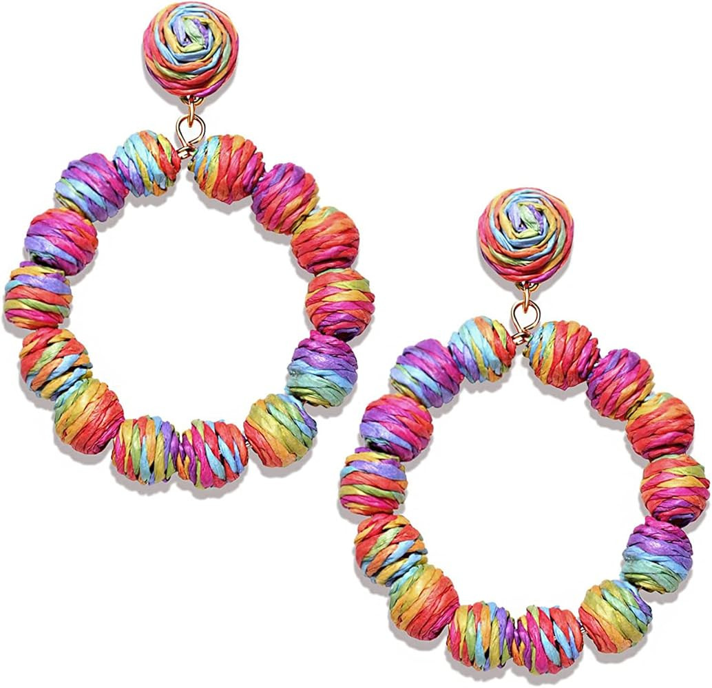 Rattan Earrings Rattan Ball Hoop Dangle Earrings for Women Handmade Bohemia Earrings Braid Straw ... | Amazon (US)