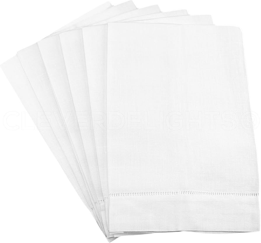 CleverDelights White Linen Hemstitched Hand Towels - 6 Pack - 14" x 22" - Fingertip Towel | Amazon (US)
