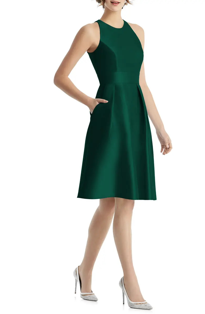 Jewel Neck Satin Cocktail Dress | Nordstrom