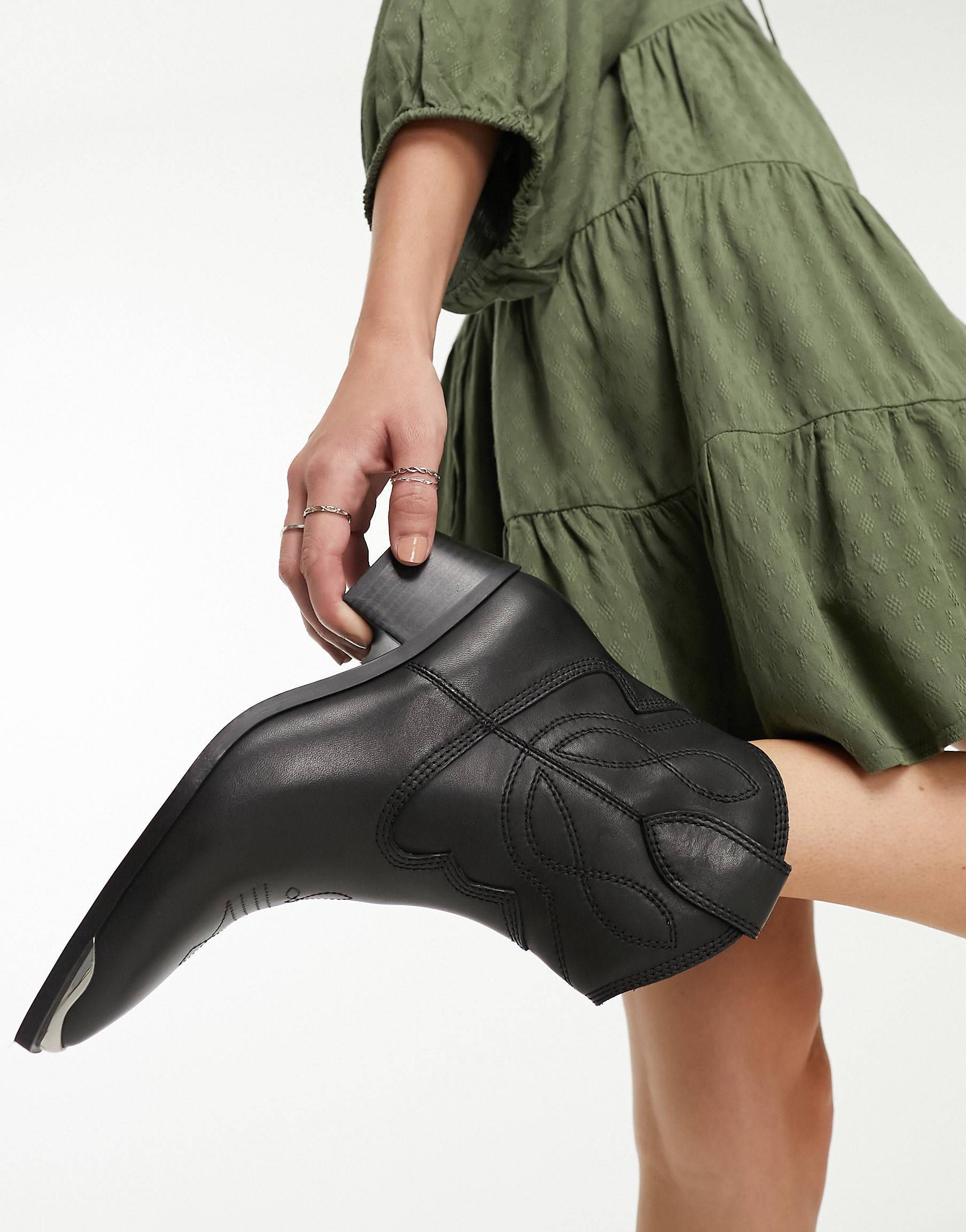 ALDO Valley western ankle boots in black leather | ASOS (Global)