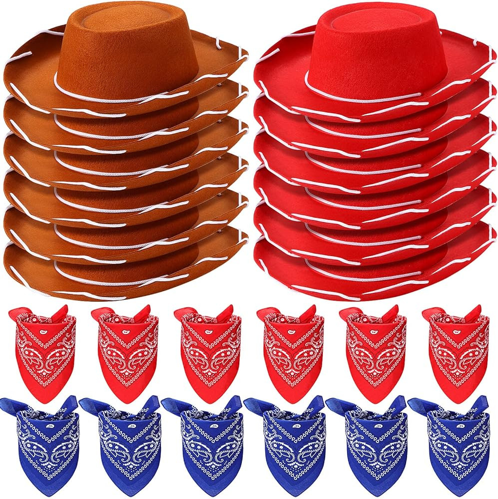 24 Pieces Cowboy Hats and Bandanas for Kids Western Cowboy Costume Hat Accessories for Birthday W... | Amazon (US)
