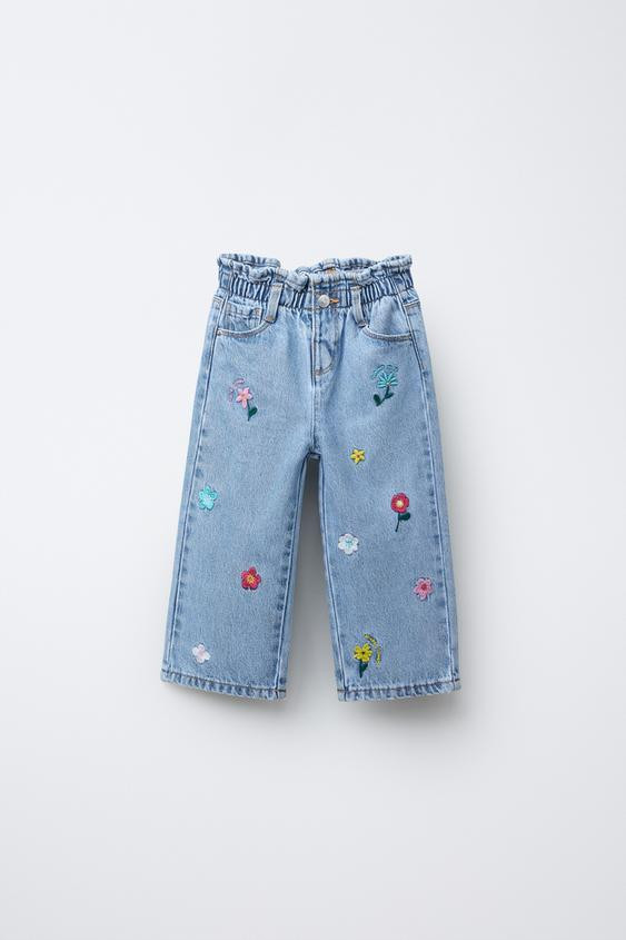 EMBROIDERED FLOWER PAPERBAG JEANS | Zara US