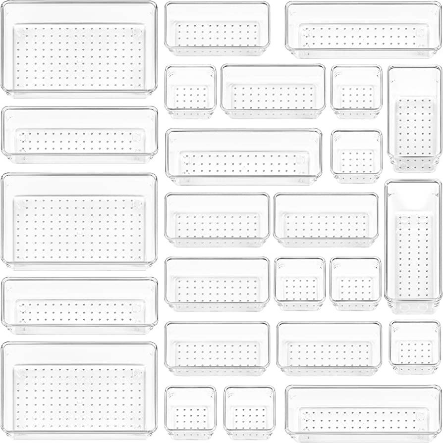Vtopmart 25 PCS Clear Plastic Drawer Organizers Set, 4-Size Versatile Bathroom and Vanity Drawer ... | Amazon (US)