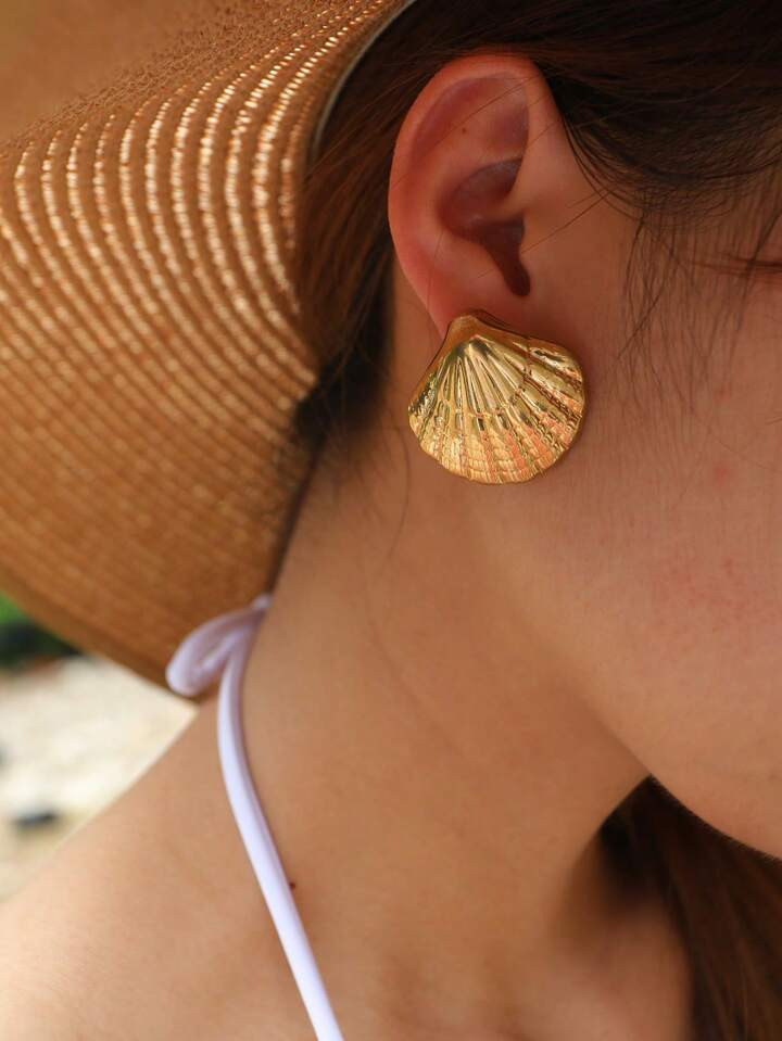 Women's Lovely Seaside Autumn/Winter Shell Earrings, Gold Color Delicate Trendy Hair Accessories ... | SHEIN