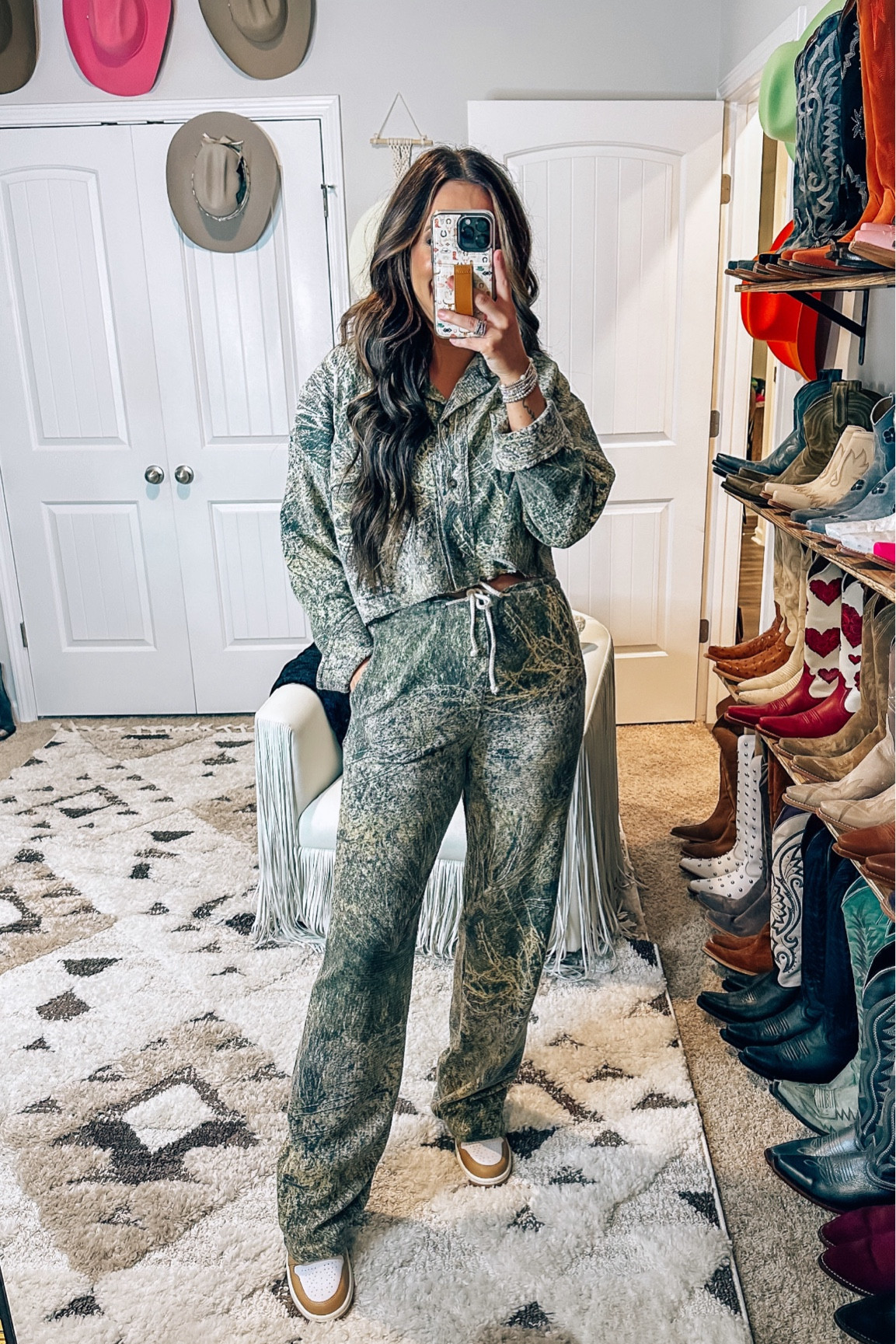 Camo camouflage two piece  set waffle knit crop Shacket jacket and cargo sweatpants from tribe Kelly wearing a medium, but would  size down they run big


#LTKActive #LTKStyleTip #LTKSeasonal