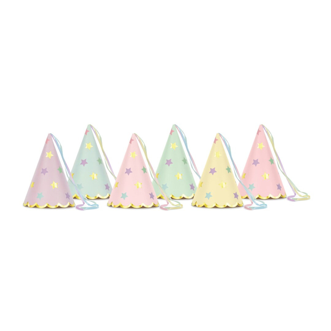 Pastel Star Party Hats (6ct) – Gold Foil Rainbow Birthday & Unicorn Party Decor | Etsy (US)