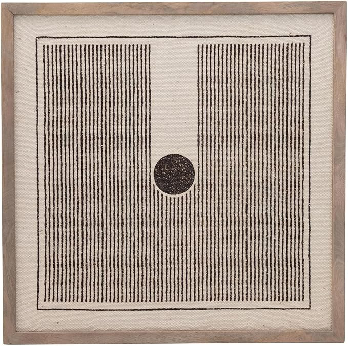 Bloomingville Mango Wood Framed Printed Dhurrie Wall Decor, Black and Cream | Amazon (US)