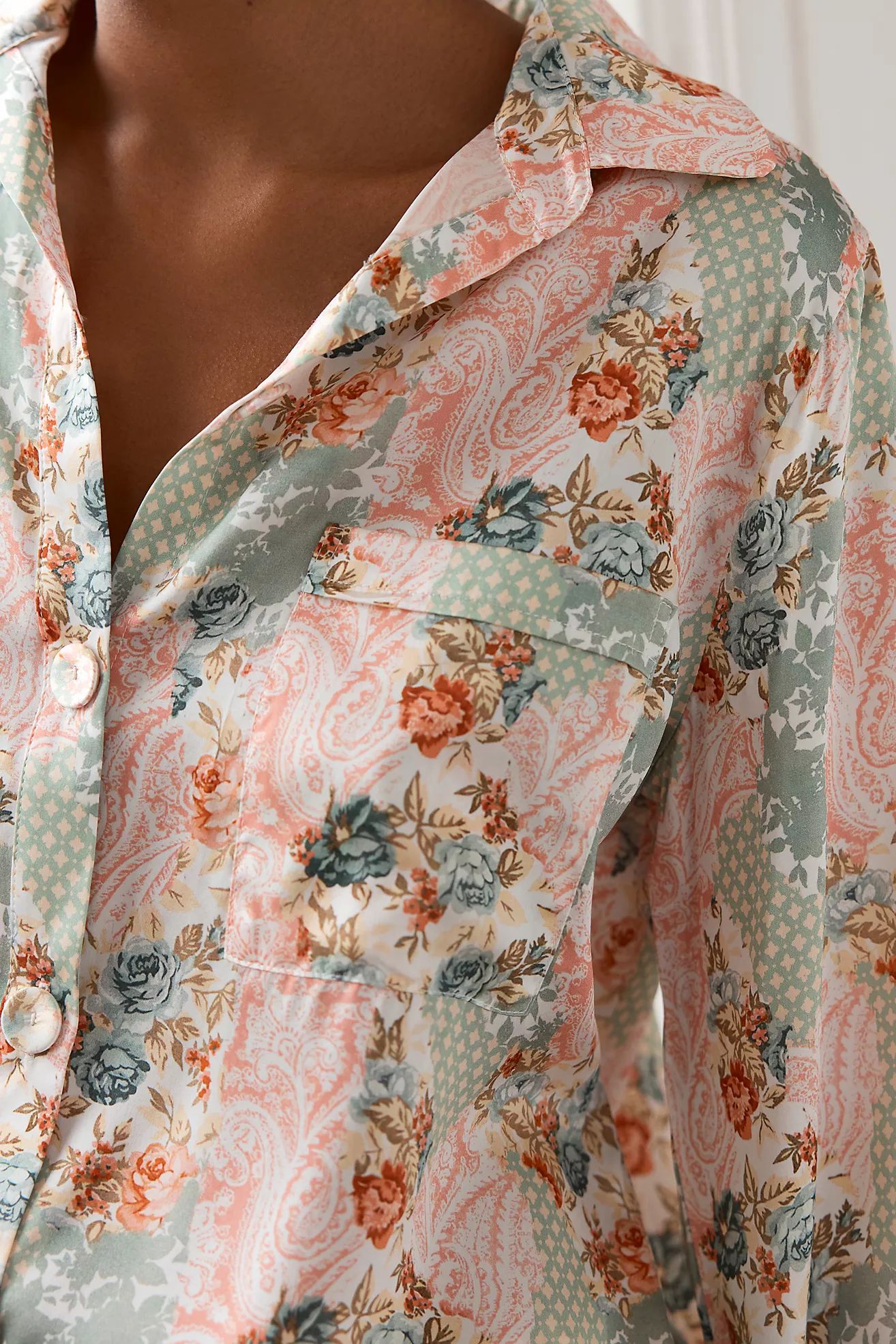Papinelle Sasha Long-Sleeve Printed Silk Pajama Top | Anthropologie (US)