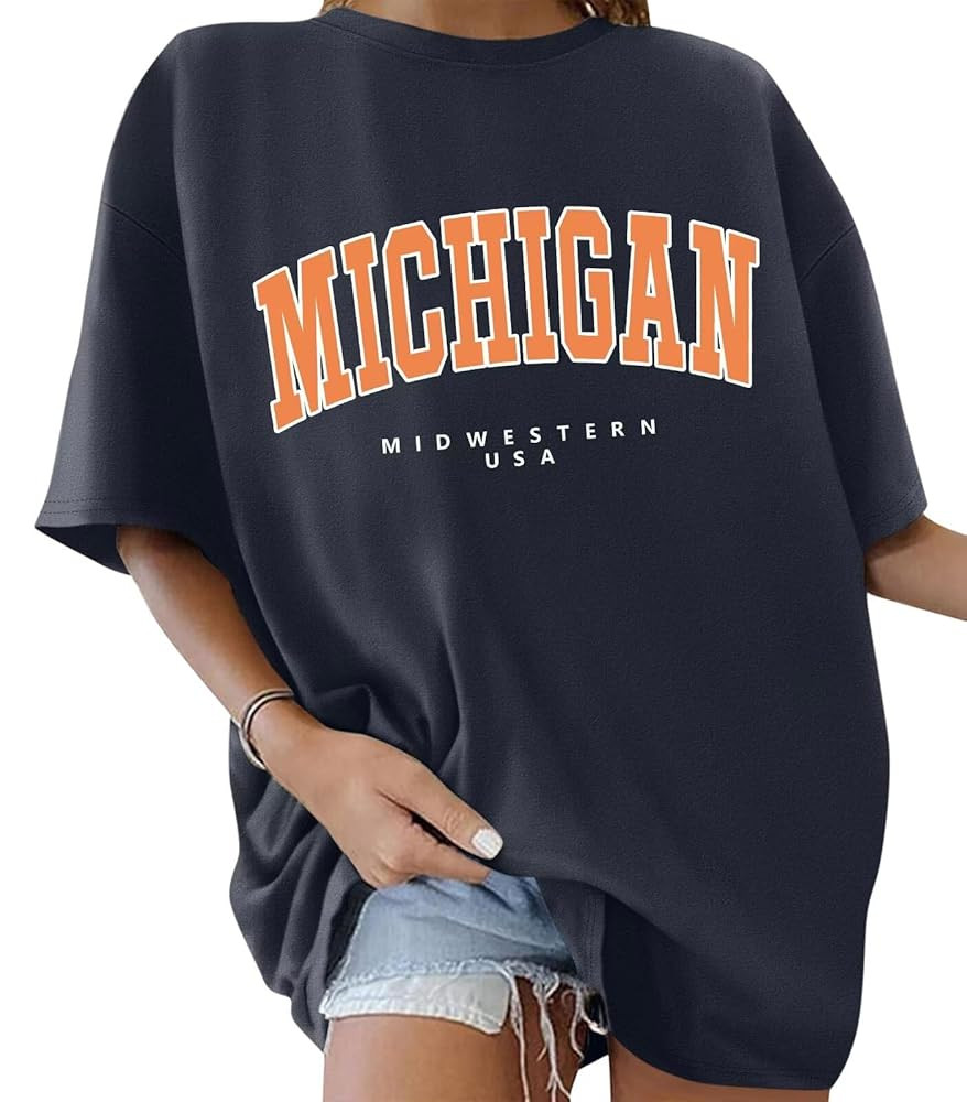 ORANDESIGNE Women’s Oversized Graphic Print Short Sleeve Tunic Tops Crew Neck Casual Drop Shoul... | Amazon (US)