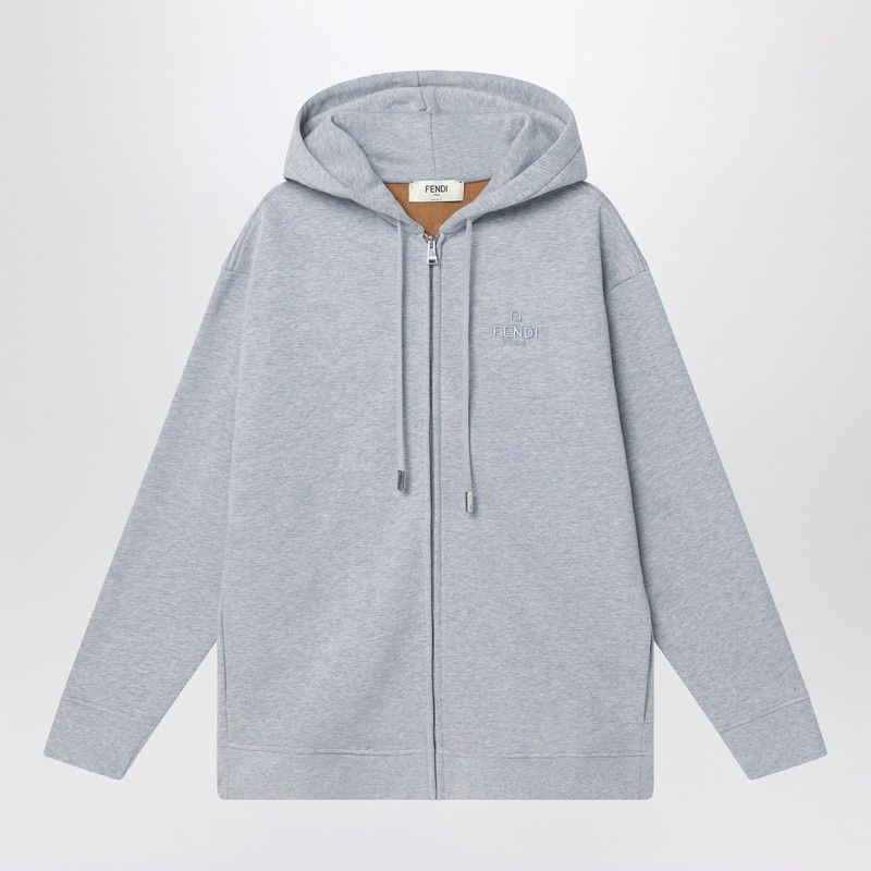 Fendi Women's Sweatshirt With Zip In Fleece Cotton in Grey | Size XS | FS9673AT1O | LOZURI